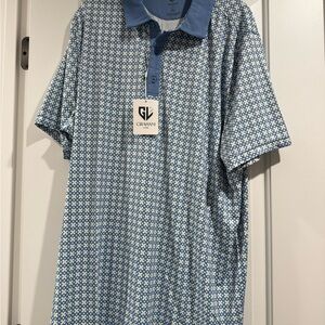 Blue Patterned Men's Golf Shirt